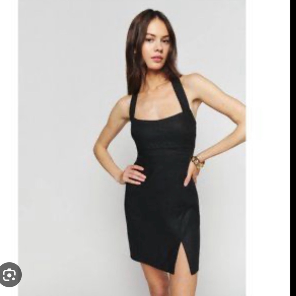 Reformation Black Backless Halter Mini Dress